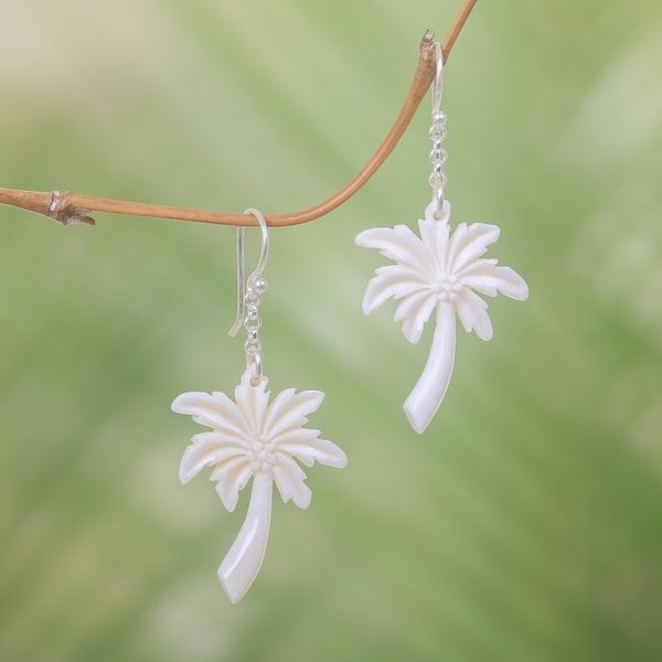 Alternate image for Palm Tree Earrings on 925 Silver Hooks Crafted by Hand Bali Palm Trees