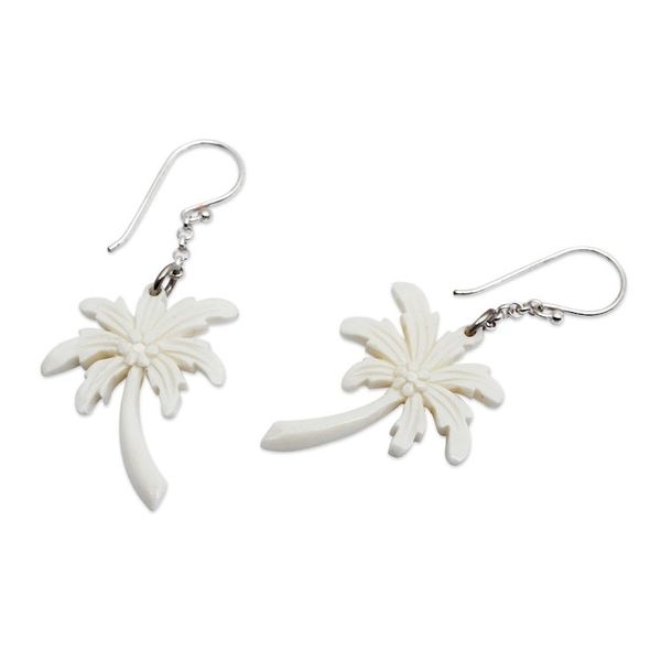 Alternate image for Palm Tree Earrings on 925 Silver Hooks Crafted by Hand Bali Palm Trees