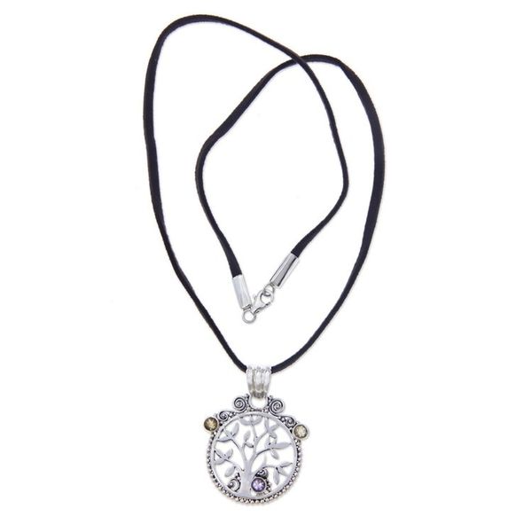 Alternate image for Bali Handcrafted Silver Necklace with Citrine and Amethyst Tree in Paradise