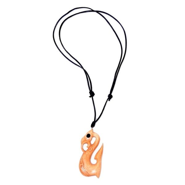 Alternate image for Abstract Bone Pendant Necklace with Leather Cord from Bali Rippled