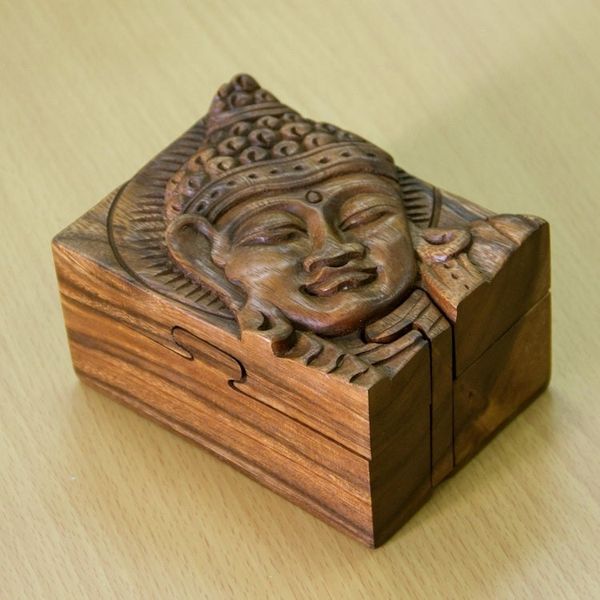 Alternate image for Hand-carved Wood Puzzle Box Buddhist Art Glorious Buddha