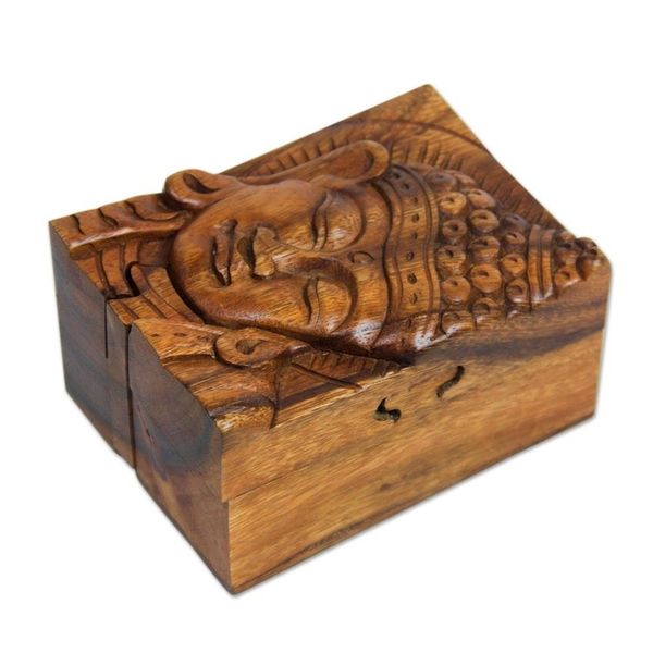 Alternate image for Hand-carved Wood Puzzle Box Buddhist Art Glorious Buddha