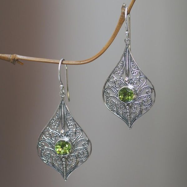 Alternate image for Lacy Sterling Silver Dangle Earrings with Peridot Gems Shine On