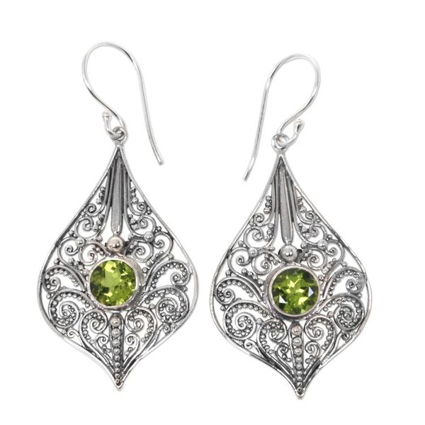 Alternate image for Lacy Sterling Silver Dangle Earrings with Peridot Gems Shine On