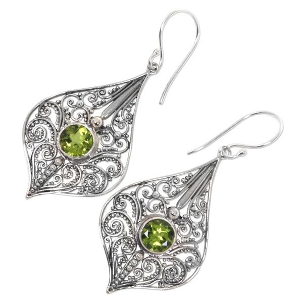 Alternate image for Lacy Sterling Silver Dangle Earrings with Peridot Gems Shine On