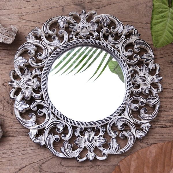 Alternate image for Hand Carved Black Floral 15-Inch Wall Mirror from Bali Black Balsamina Buds