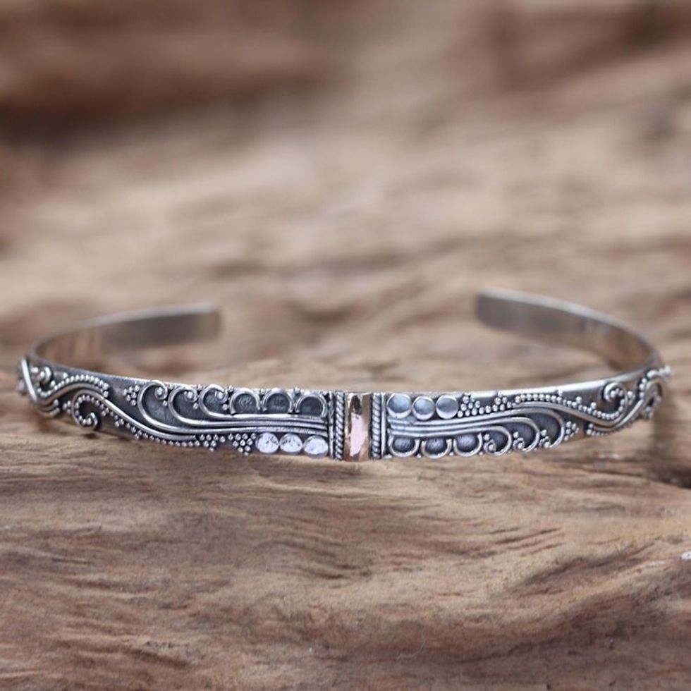 Sterling Silver Cuff Bracelet with 18k Gold Accent 'Nature's Muse'