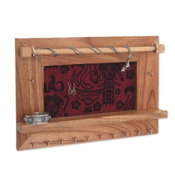 Alternate image for Wood and Cotton Jewelry Display Wall Panel Handmade in Bali Tegalalang Heritage in Tan