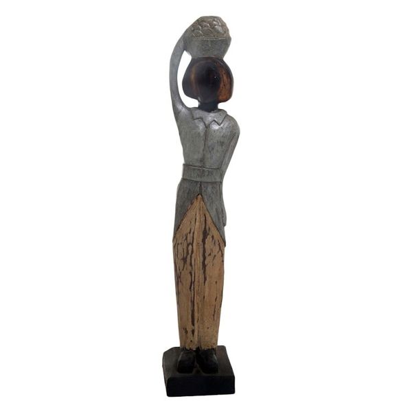Alternate image for Hand Carved Antiqued Albesia Wood Sculpture from Bali Balinese Lady