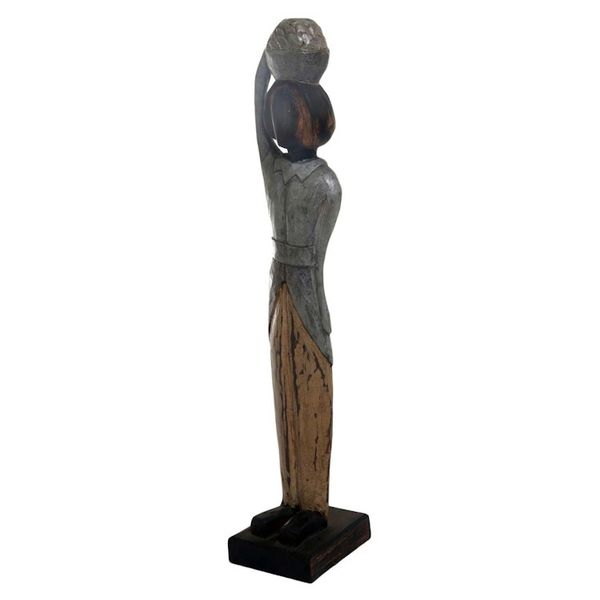 Alternate image for Hand Carved Antiqued Albesia Wood Sculpture from Bali Balinese Lady