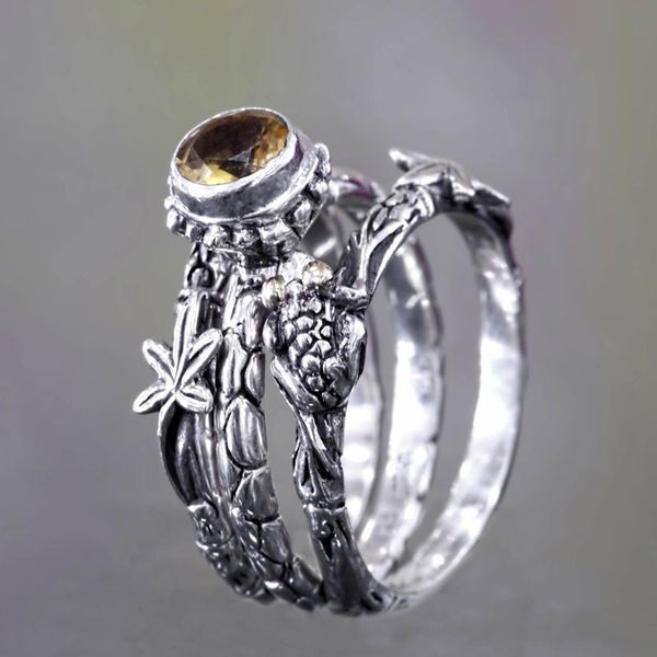Alternate image for Citrine and Sterling Silver Stacking Rings set of 3 Tree Frog