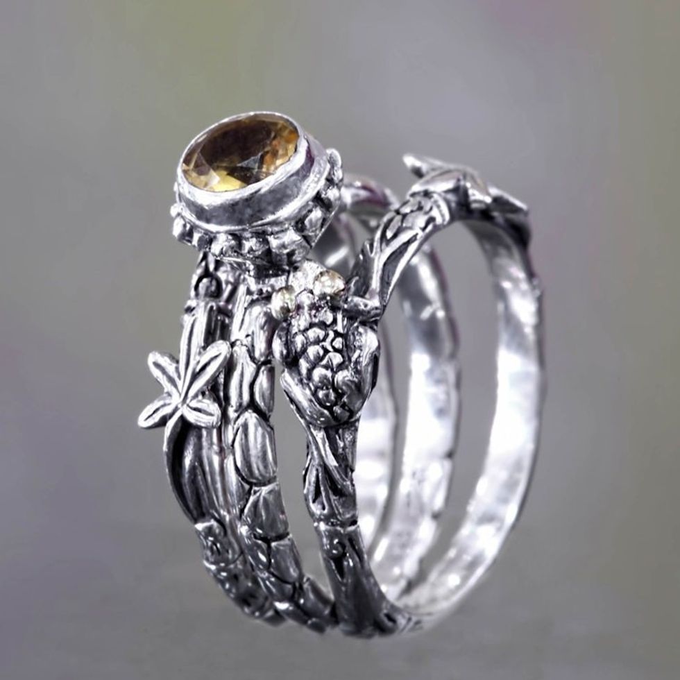 Citrine and Sterling Silver Stacking Rings set of 3 'Tree Frog'