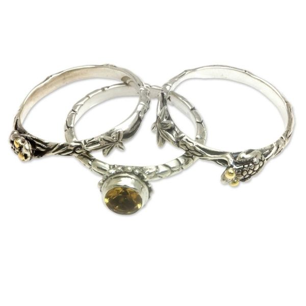 Alternate image for Citrine and Sterling Silver Stacking Rings set of 3 Tree Frog