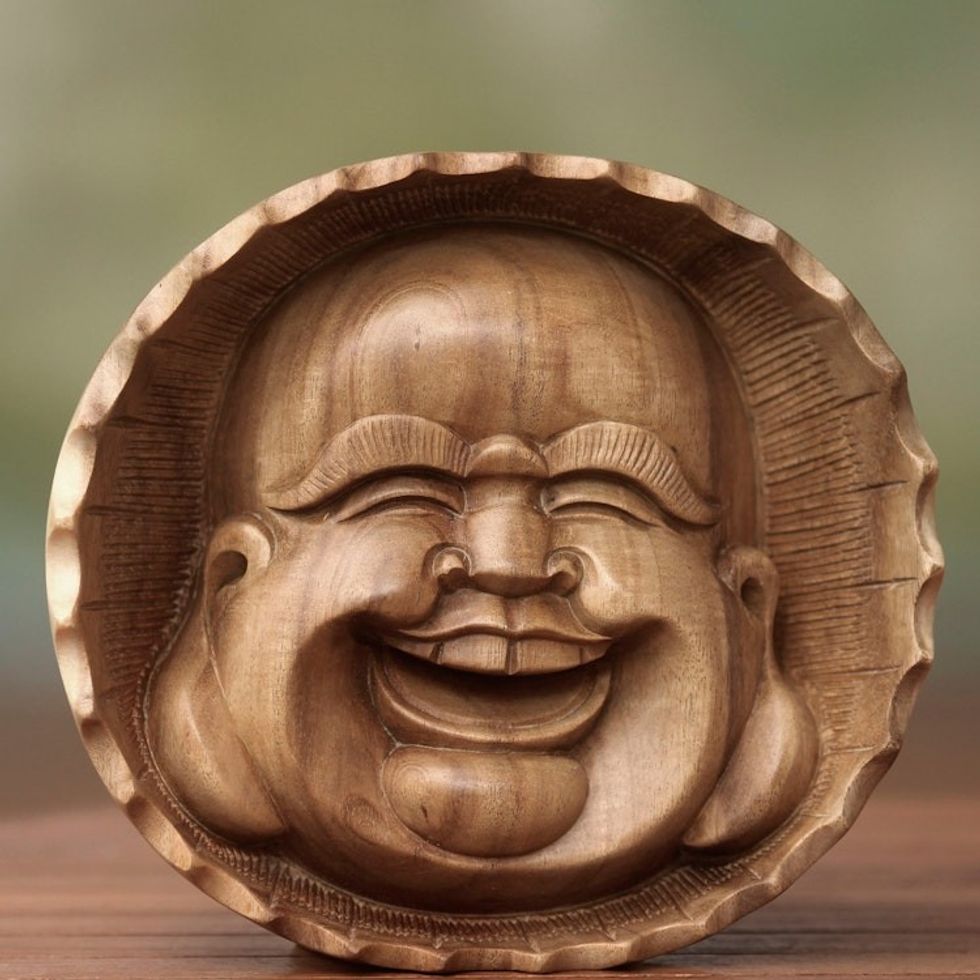 Artisan Carved Buddha Mask 'Happy Buddha'