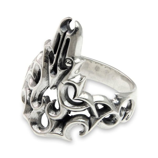 Alternate image for Modern Abstract Sterling Silver Mens Ring Handmade in Bali Tongues of Fire