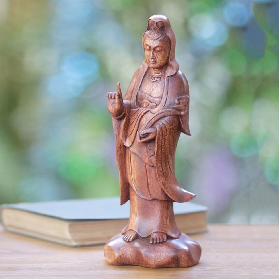 Buddhist Goddess Sculpture Hand-carved Wood 'Beautiful Kwan Im'