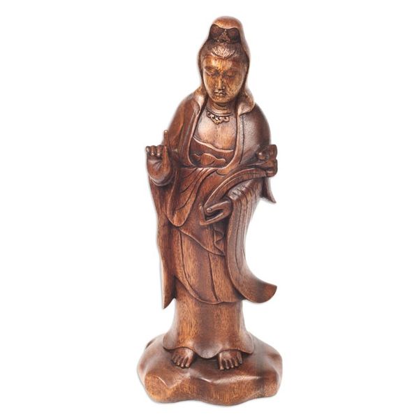Alternate image for Buddhist Goddess Sculpture Hand-carved Wood Beautiful Kwan Im