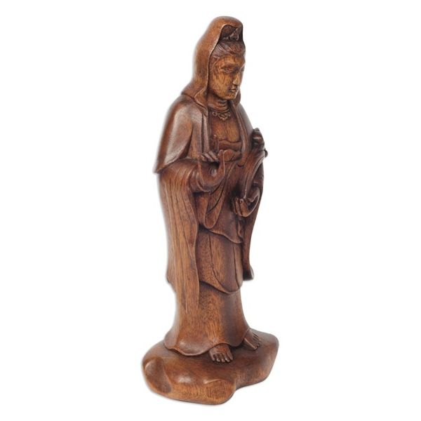 Alternate image for Buddhist Goddess Sculpture Hand-carved Wood Beautiful Kwan Im