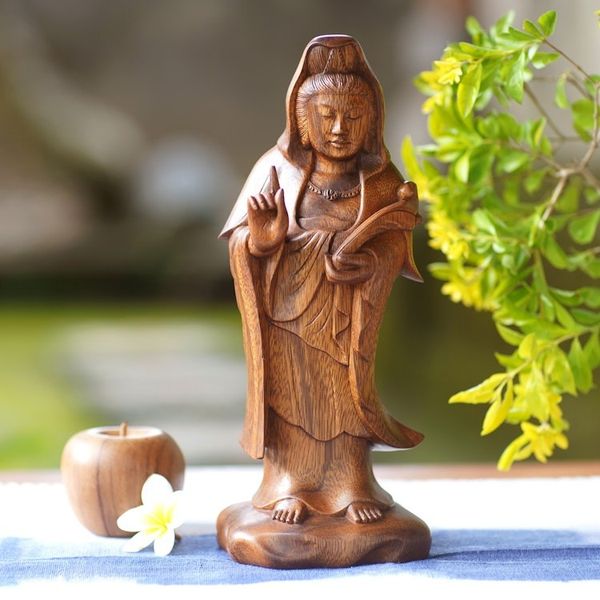 Alternate image for Buddhist Goddess Sculpture Hand-carved Wood Beautiful Kwan Im