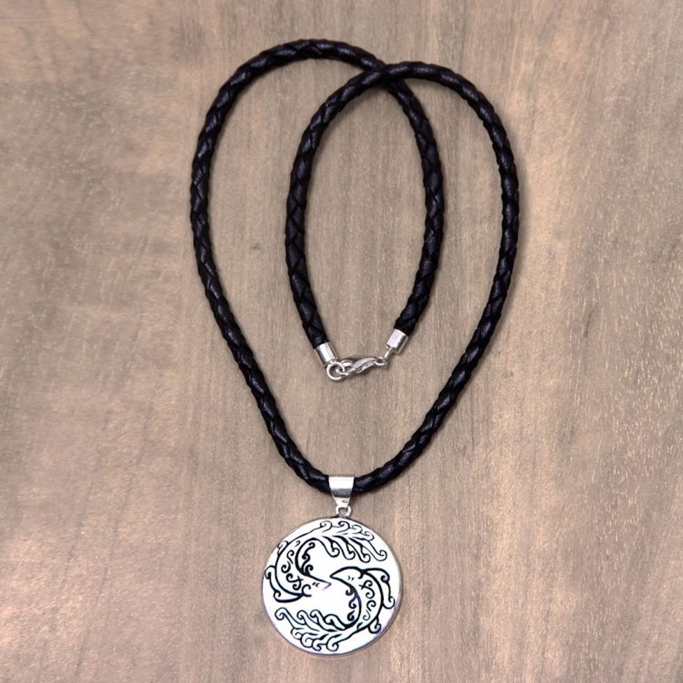 Balinese Hand Crafted Pisces Zodiac Leather Pendant Necklace 'Pisces'