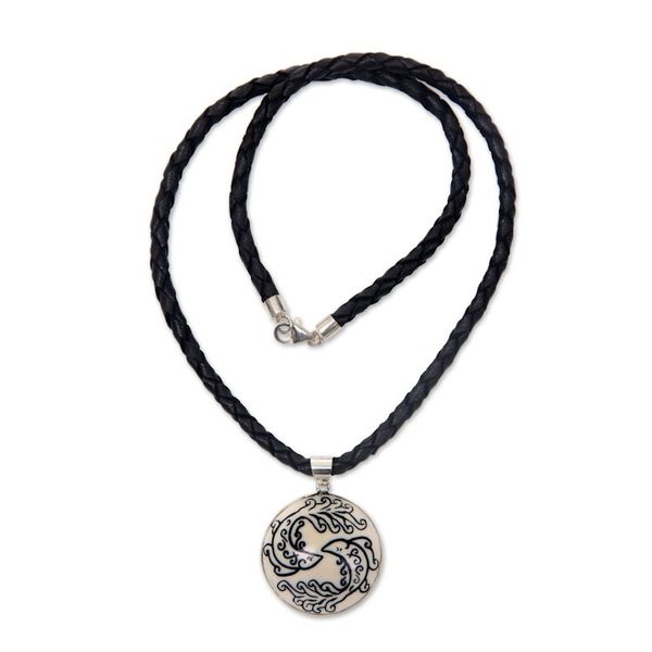 Alternate image for Balinese Hand Crafted Pisces Zodiac Leather Pendant Necklace Pisces