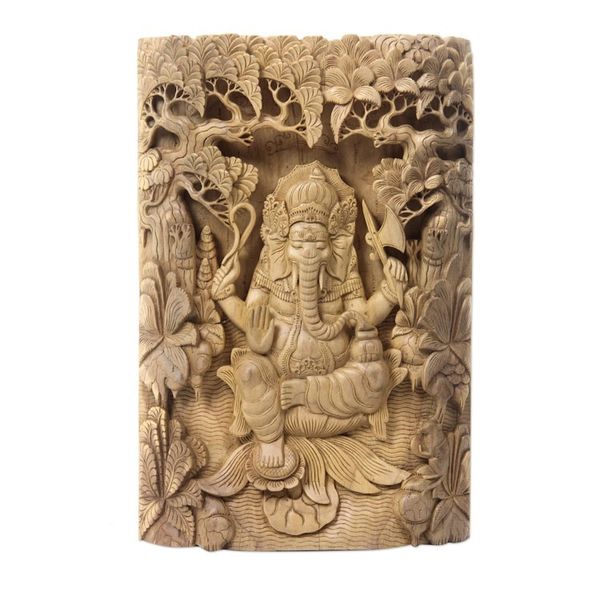 Alternate image for Highly Detailed Balinese Relief Panel Depicting Ganesha Meditating Ganesha