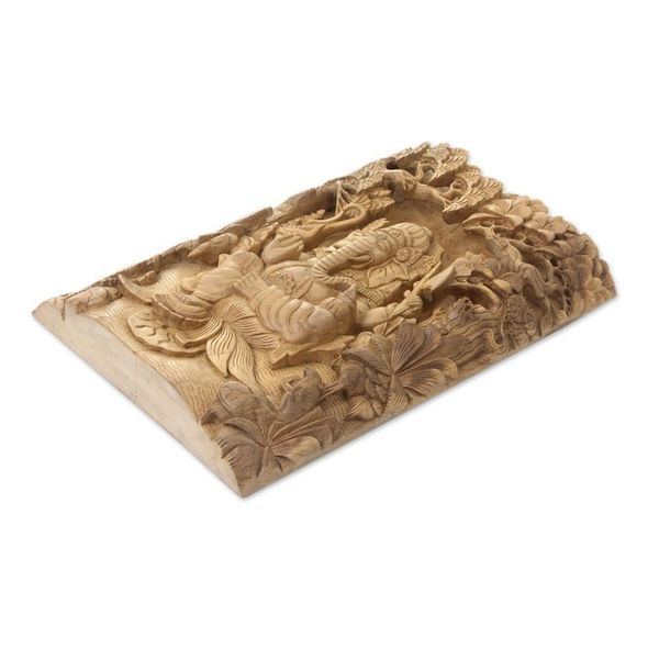 Alternate image for Highly Detailed Balinese Relief Panel Depicting Ganesha Meditating Ganesha
