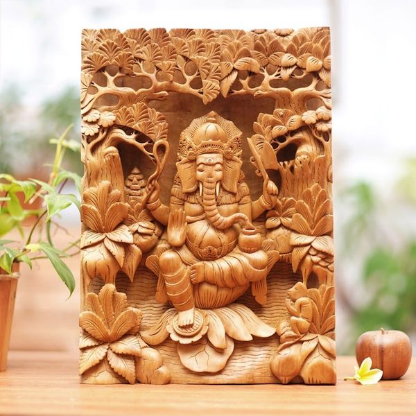 Alternate image for Highly Detailed Balinese Relief Panel Depicting Ganesha Meditating Ganesha