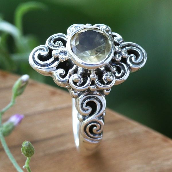 Alternate image for Handcrafted Balinese Citrine Sterling Silver Cocktail Ring Sunny Spirit