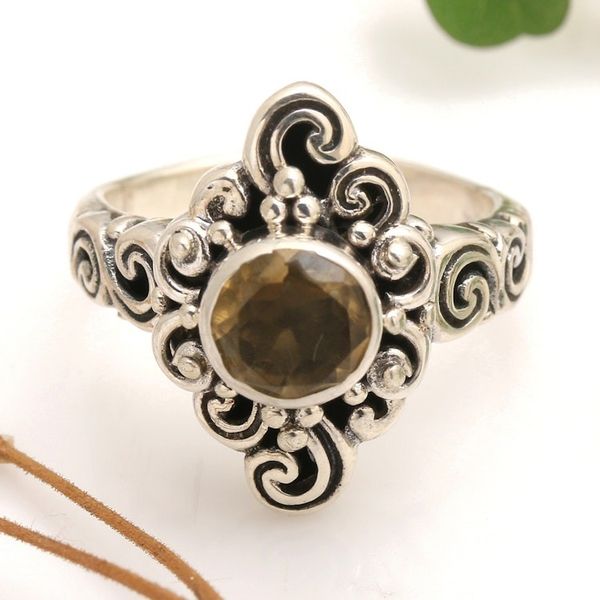 Alternate image for Handcrafted Balinese Citrine Sterling Silver Cocktail Ring Sunny Spirit