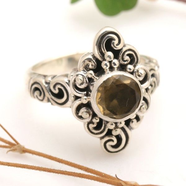 Alternate image for Handcrafted Balinese Citrine Sterling Silver Cocktail Ring Sunny Spirit