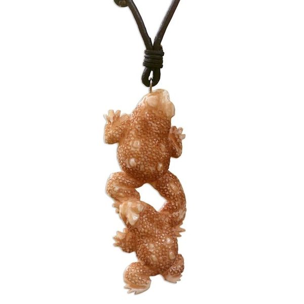Alternate image for Artisan Crafted Leather Cord Necklace with Toad Pendant Happy Toads