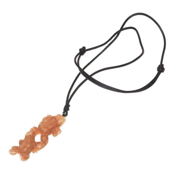 Alternate image for Artisan Crafted Leather Cord Necklace with Toad Pendant Happy Toads