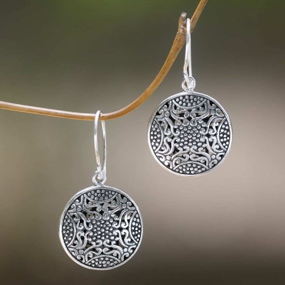 Ornate Indonesian Handcrafted Sterling Silver Earrings 'Abundant Beauty'