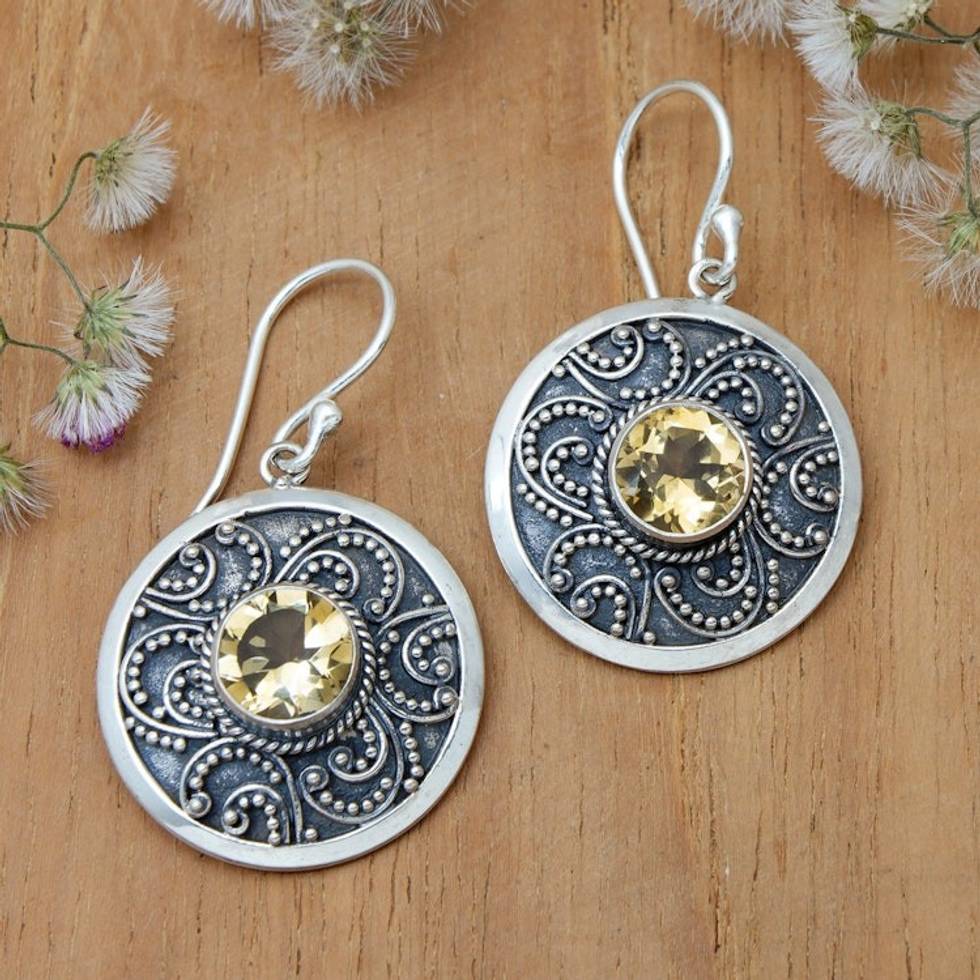 Sterling Silver Fair Trade Citrine Earrings from Bali 'Balinese Aura'