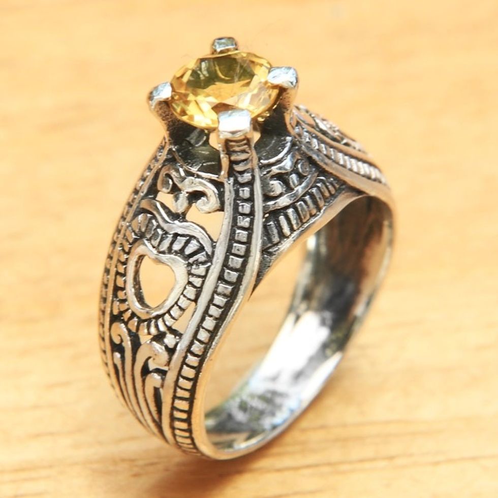 Balinese Citrine Solitaire with Sterling Silver Cutouts 'Sukawati Sun'