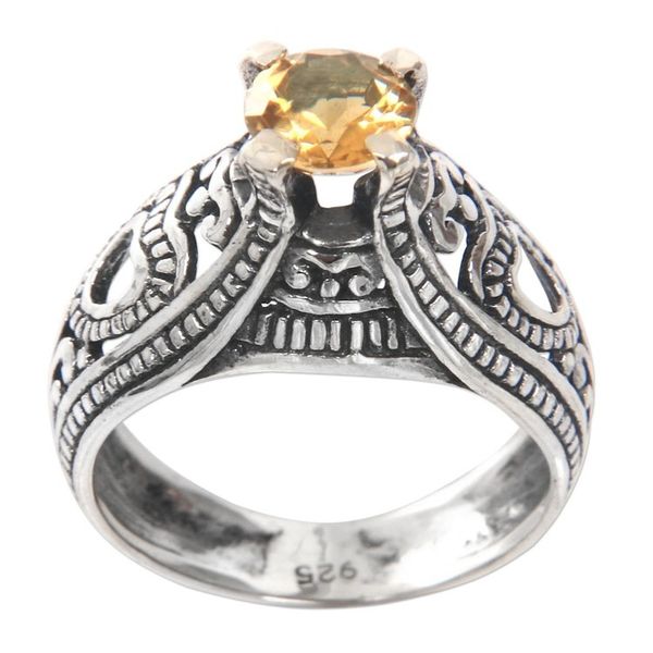 Alternate image for Balinese Citrine Solitaire with Sterling Silver Cutouts Sukawati Sun