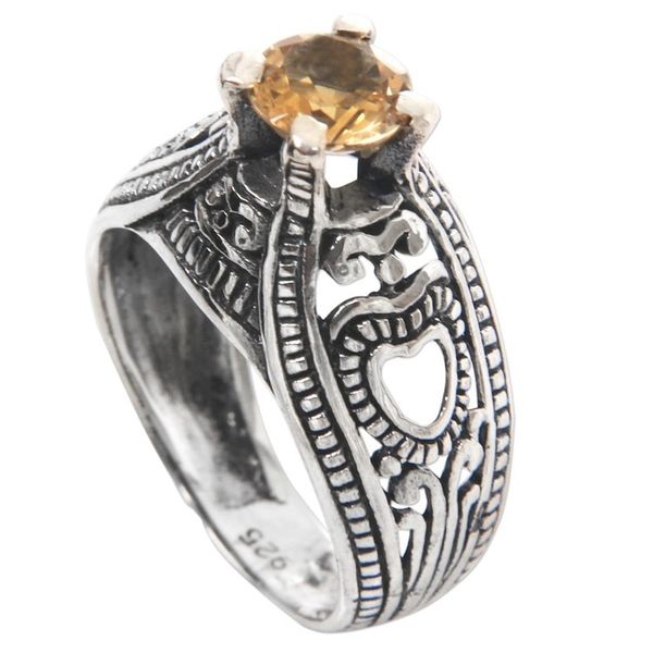 Alternate image for Balinese Citrine Solitaire with Sterling Silver Cutouts Sukawati Sun