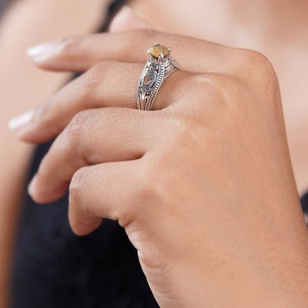 Alternate image for Balinese Citrine Solitaire with Sterling Silver Cutouts Sukawati Sun