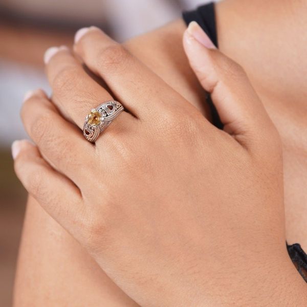 Alternate image for Balinese Citrine Solitaire with Sterling Silver Cutouts Sukawati Sun