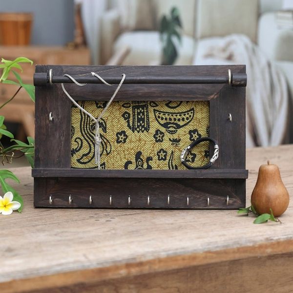 Alternate image for Hand Crafted Jewelry Display Wall Panel in Wood and Cotton Tegalalang Heritage in Brown