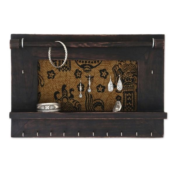 Alternate image for Hand Crafted Jewelry Display Wall Panel in Wood and Cotton Tegalalang Heritage in Brown