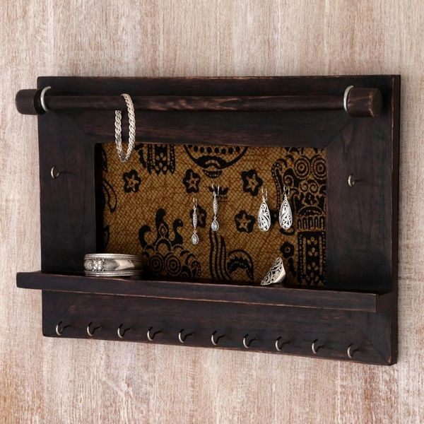 Alternate image for Hand Crafted Jewelry Display Wall Panel in Wood and Cotton Tegalalang Heritage in Brown