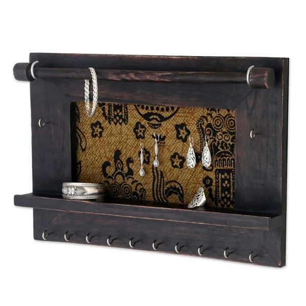 Alternate image for Hand Crafted Jewelry Display Wall Panel in Wood and Cotton Tegalalang Heritage in Brown