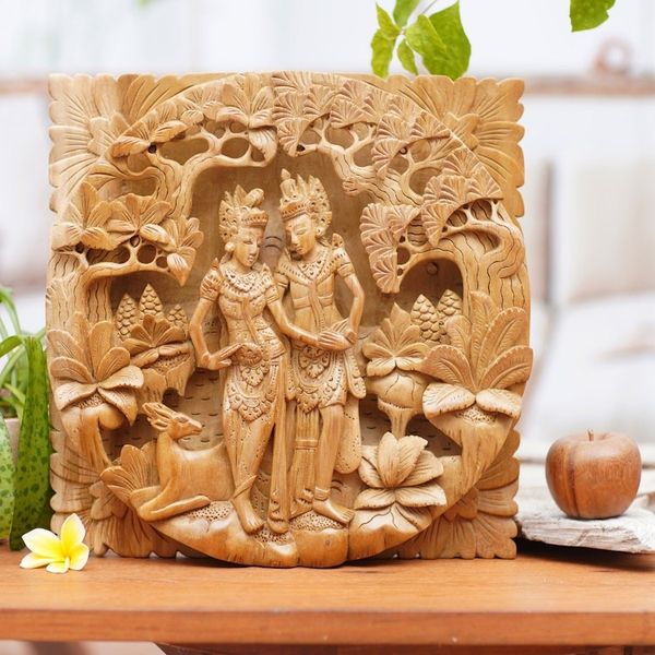 Alternate image for Ornately Detailed Wood Relief Panel of Rama and Sita The Romance of Rama and Sita