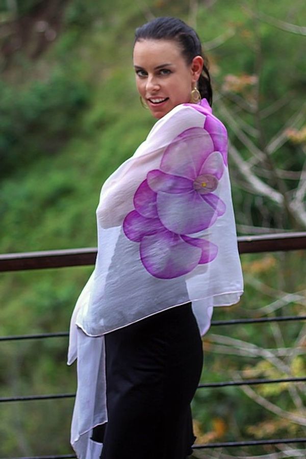 Alternate image for Lavender Orchid Handpainted Silk Chiffon Shawl Lavender Orchid