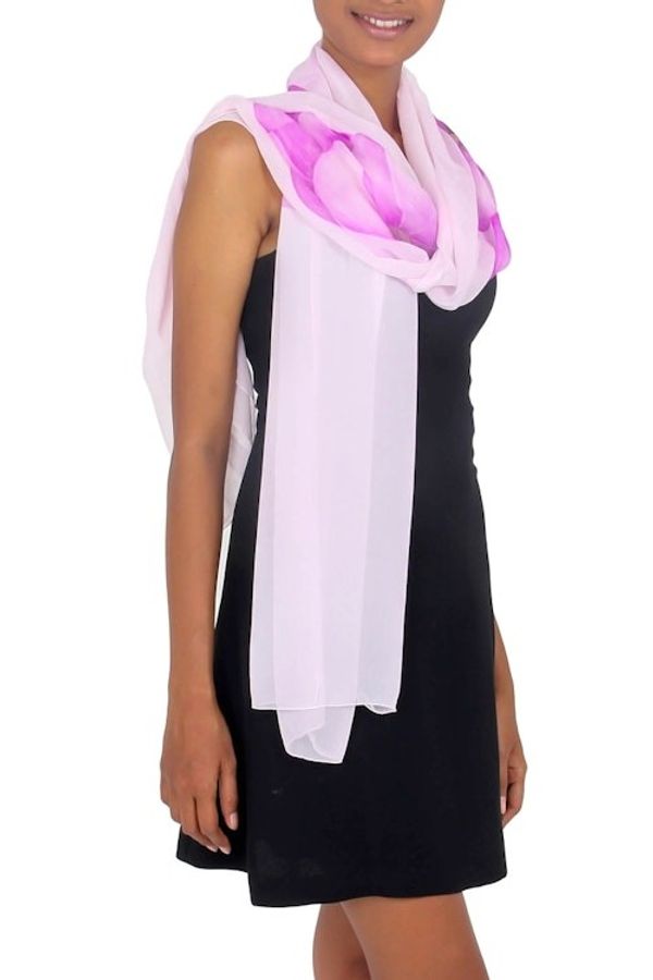 Alternate image for Lavender Orchid Handpainted Silk Chiffon Shawl Lavender Orchid