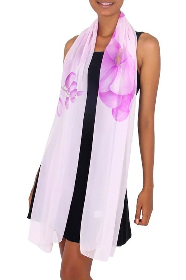 Alternate image for Lavender Orchid Handpainted Silk Chiffon Shawl Lavender Orchid