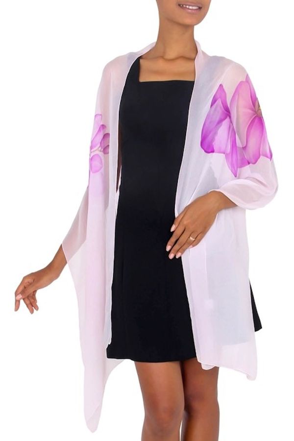 Alternate image for Lavender Orchid Handpainted Silk Chiffon Shawl Lavender Orchid