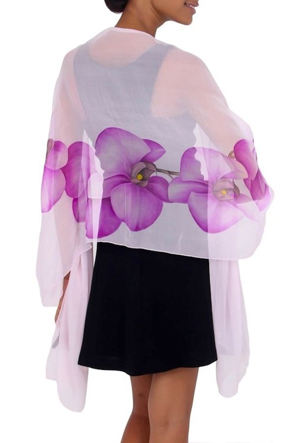Alternate image for Lavender Orchid Handpainted Silk Chiffon Shawl Lavender Orchid